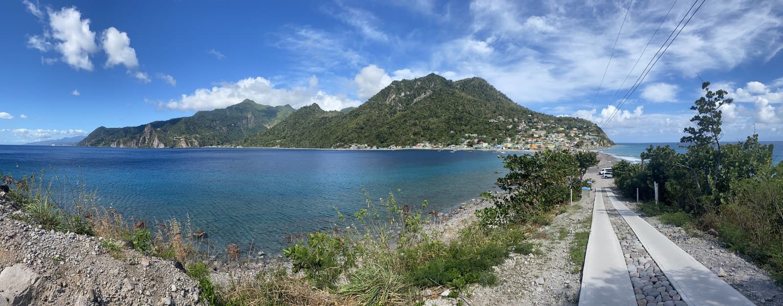 A sweeping bay and green hills in St. Lucia
